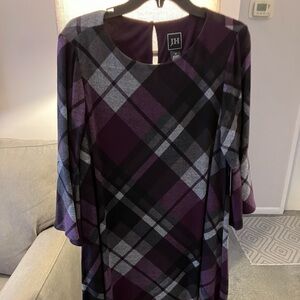 Purple Plaid Dress with Bell Sleeves Women’s size 1 x NWOT